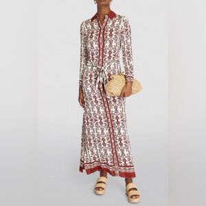 Alice + Olivia Chassidy Maxi Shirt Dress with Rust Floral Print